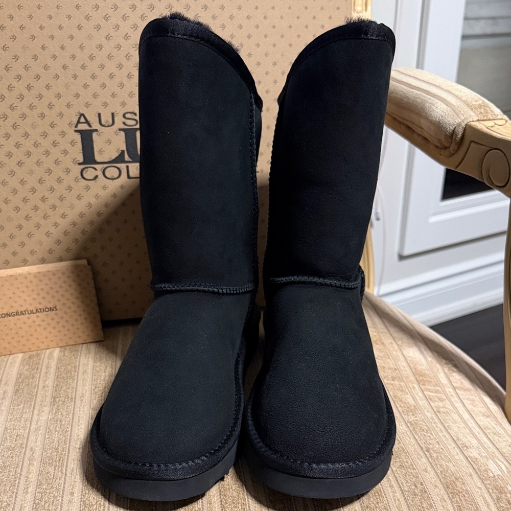 Australia Luxe Collective Black Suede Shearling Short Boots